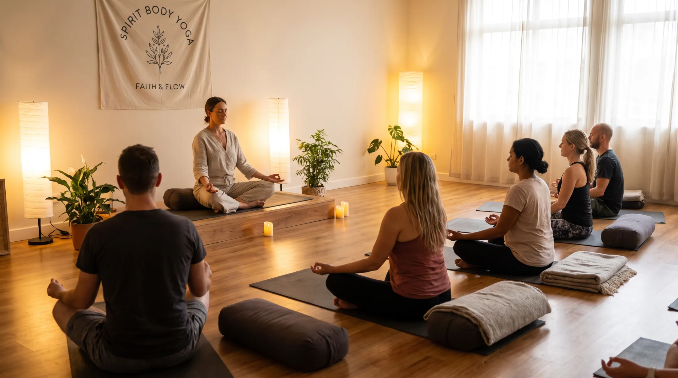 Spirit Body Yoga instructor leading guided meditation and breathwork class