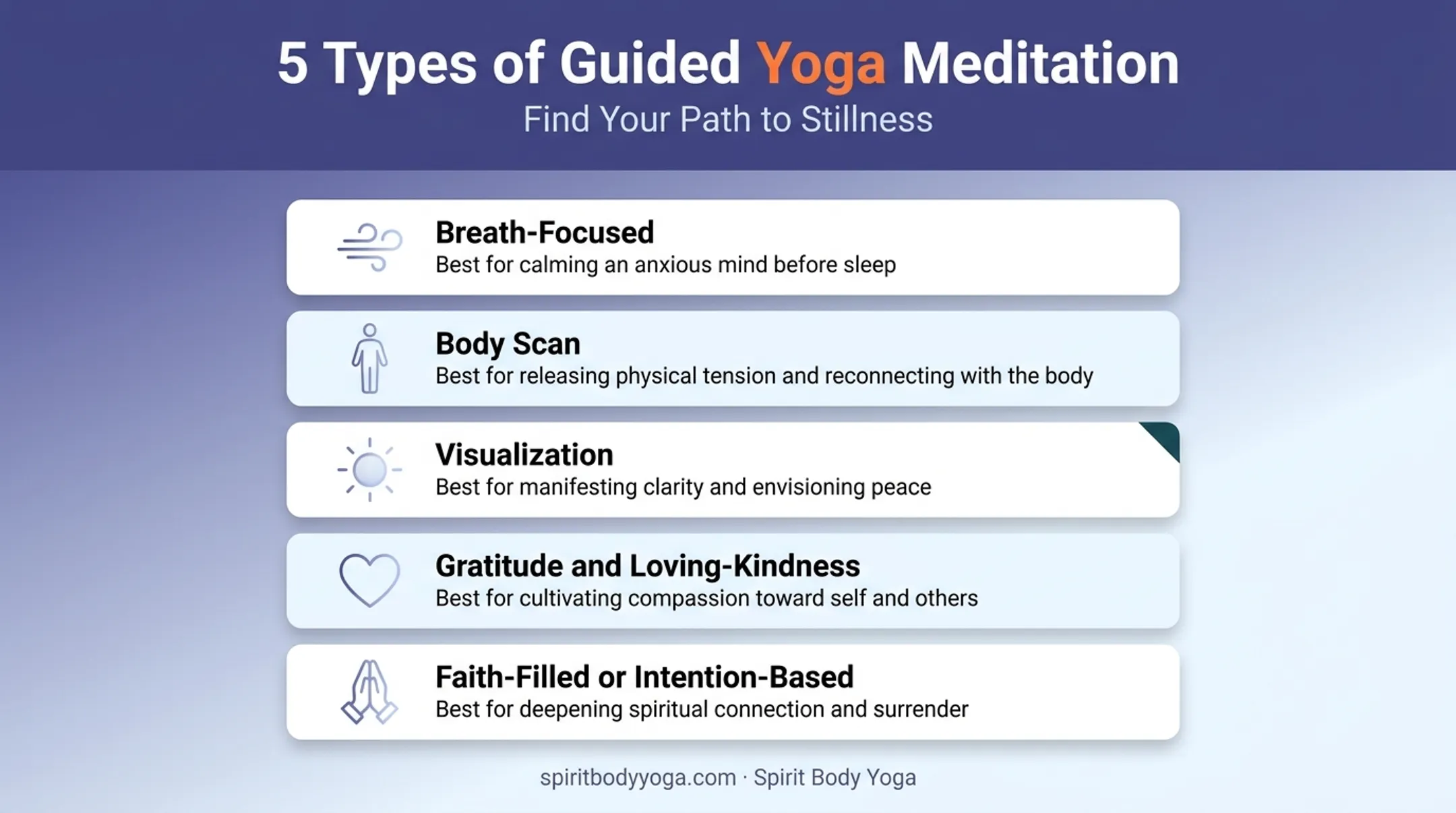 Five types of guided yoga meditation styles and their best uses