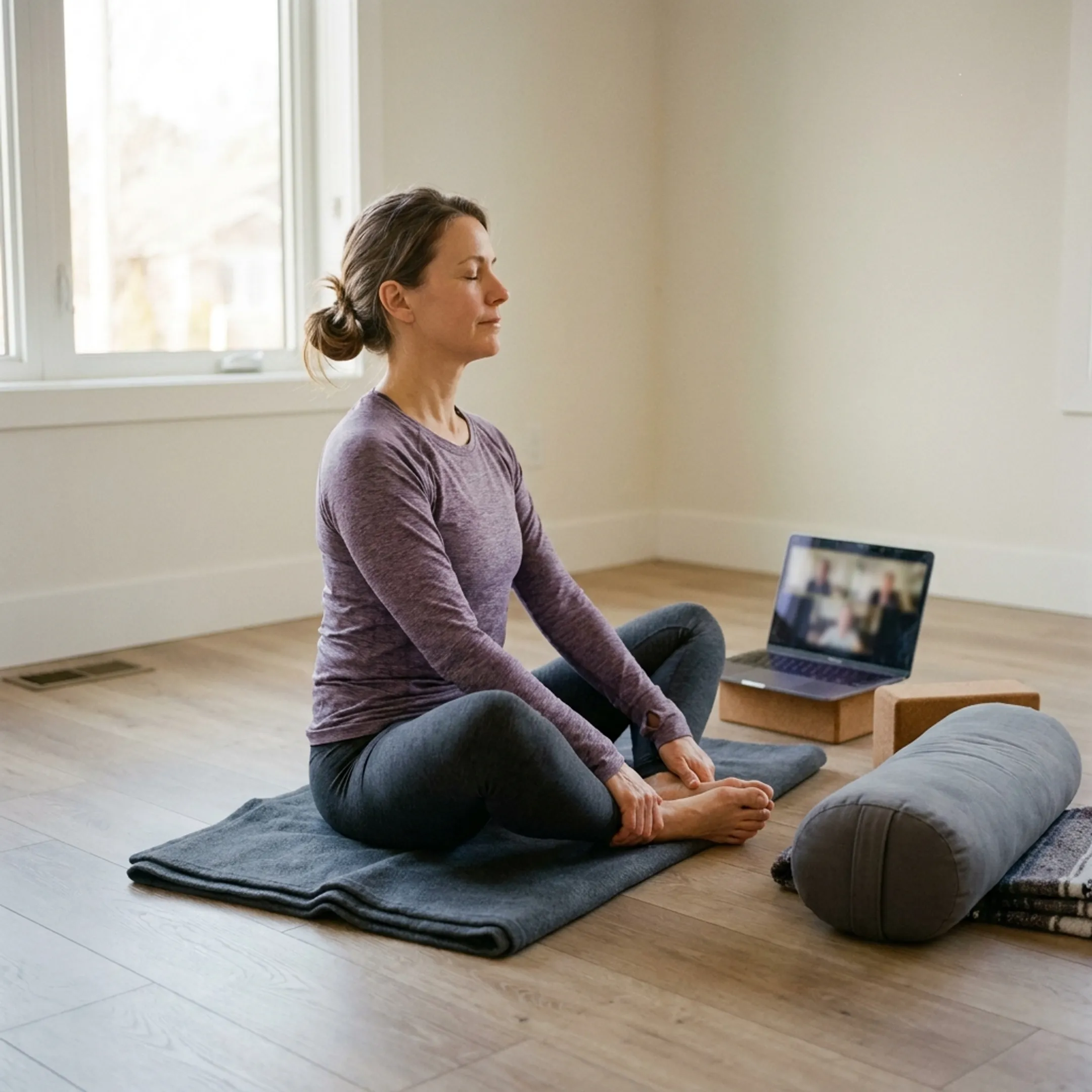 Yoga instructor guiding an online mindful practice