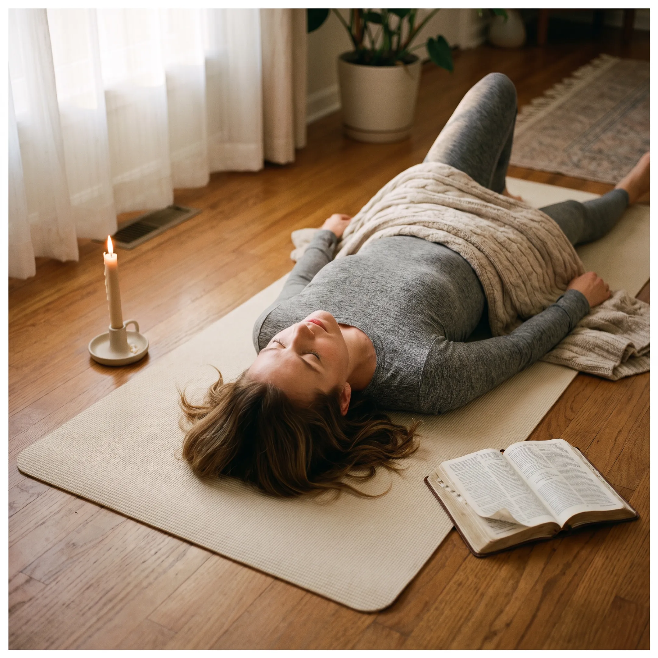 Woman resting in a peaceful Christian meditation practice