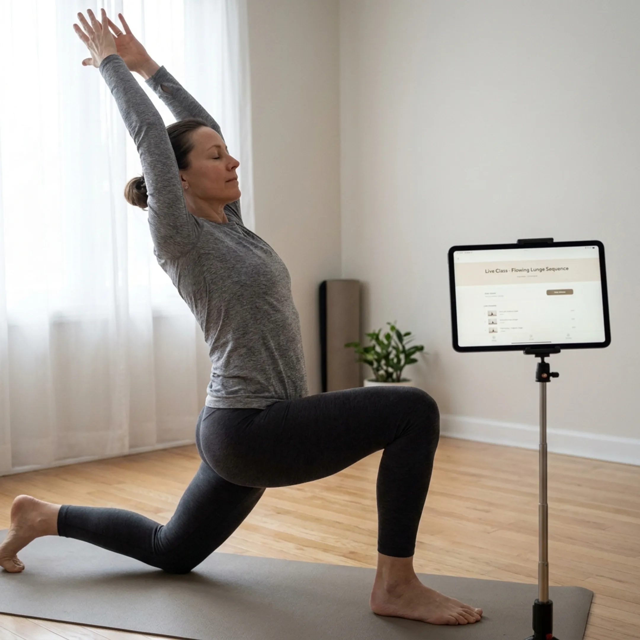 Yoga instructor guiding an online intermediate flow