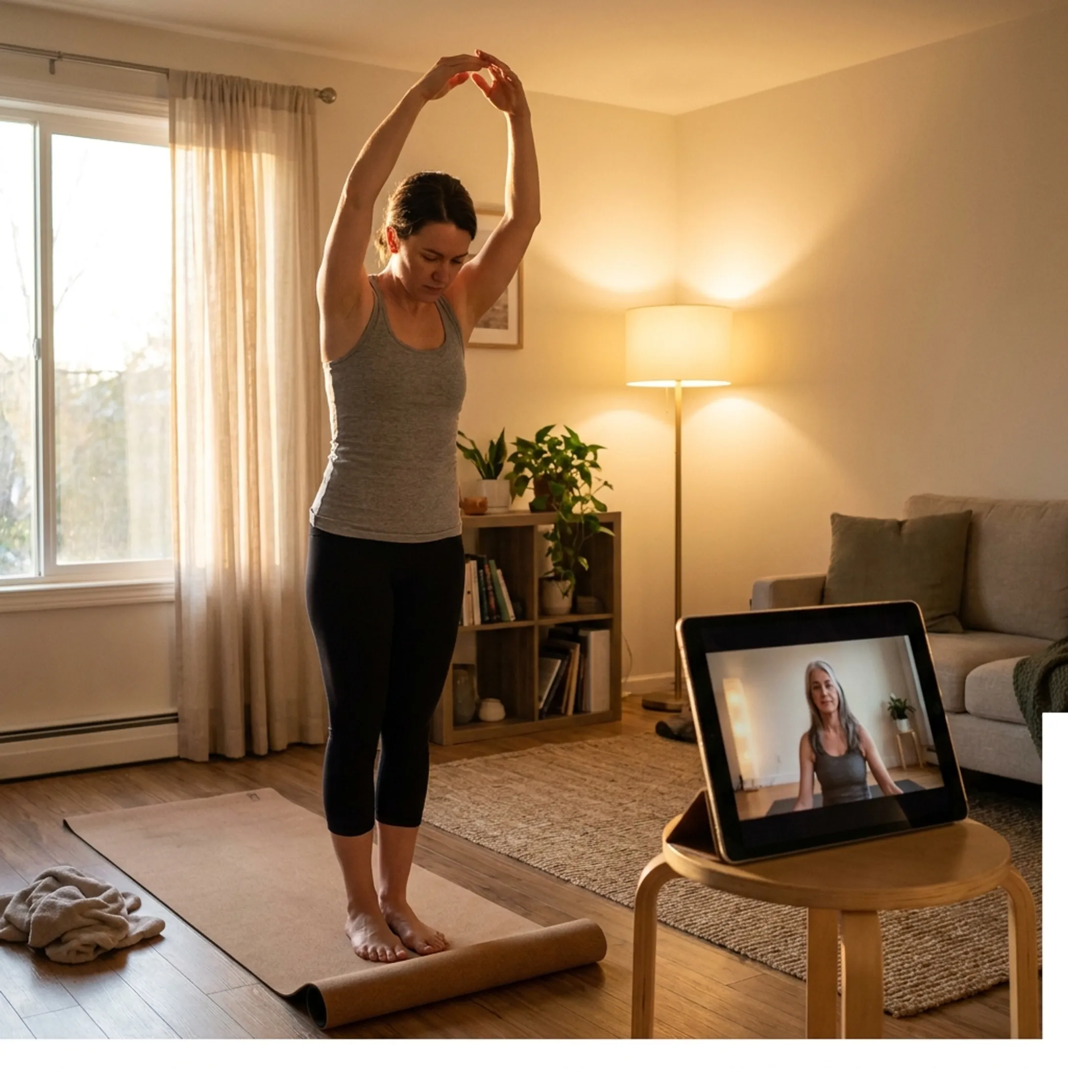 Instructor guiding an online yoga practice