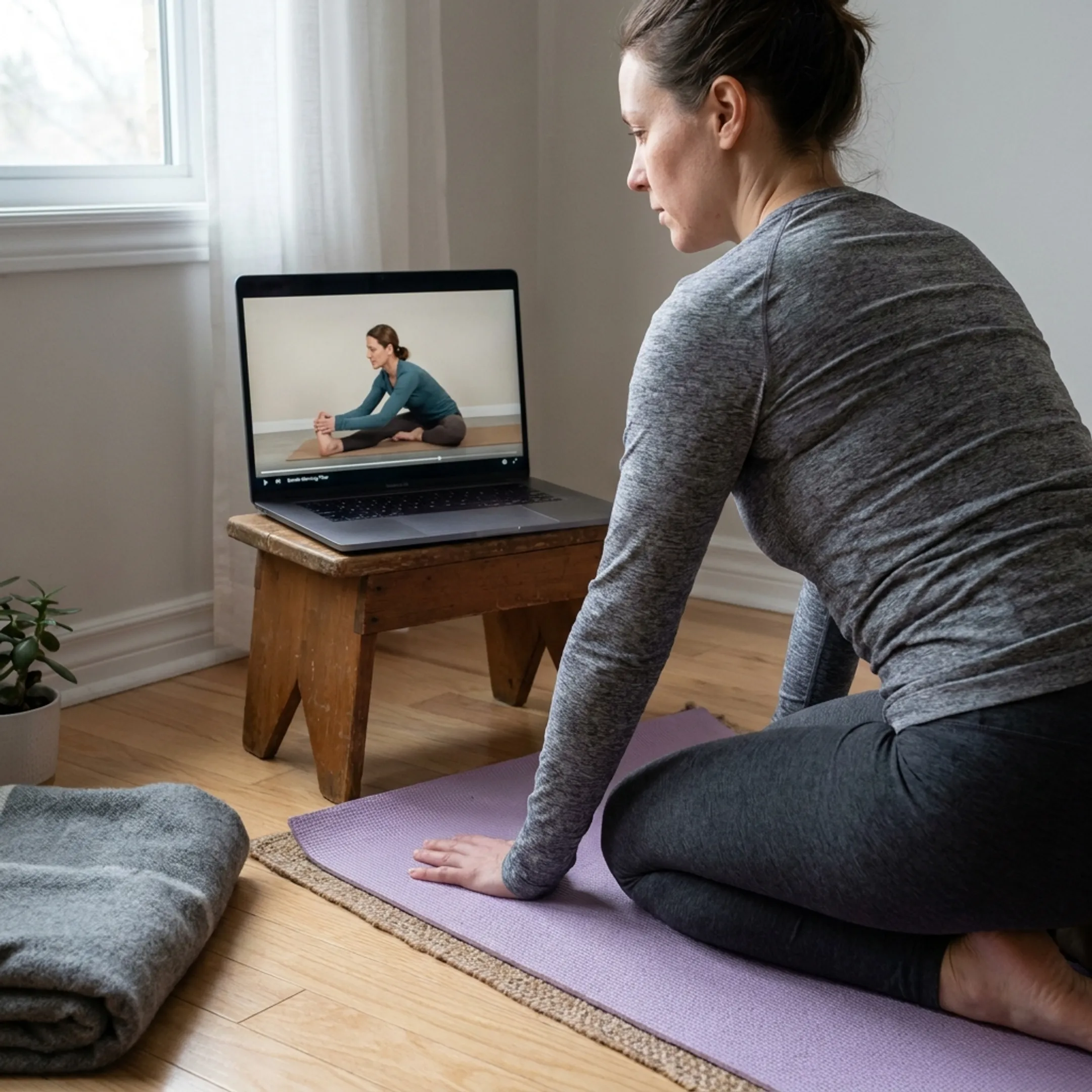 Instructor guiding an online yoga practice