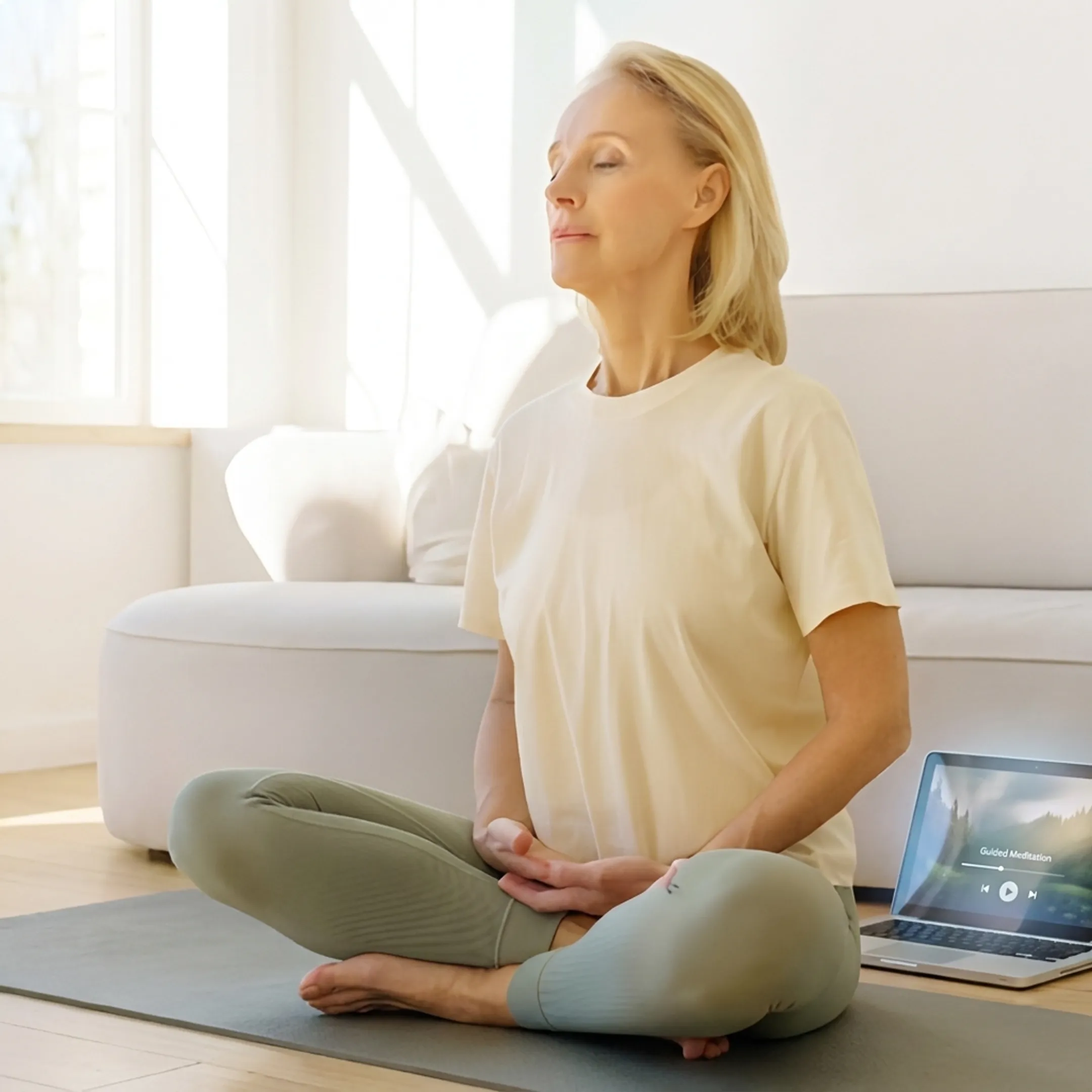 Person following an online guided meditation
