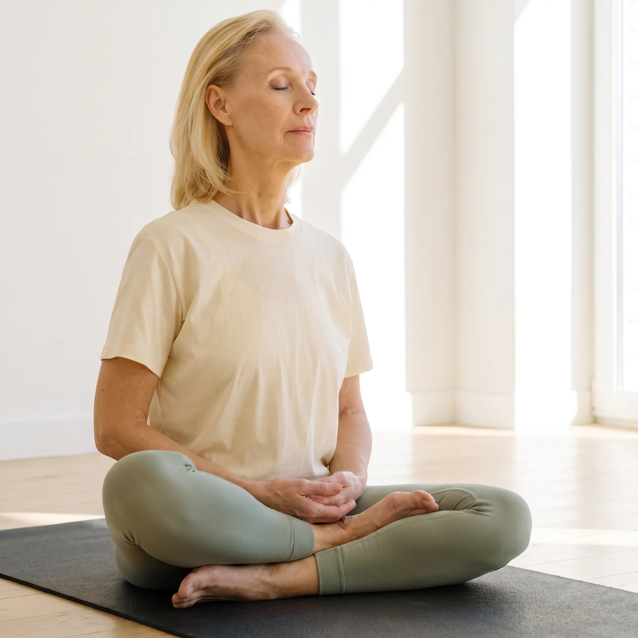 Person practicing calm seated breathwork at home
