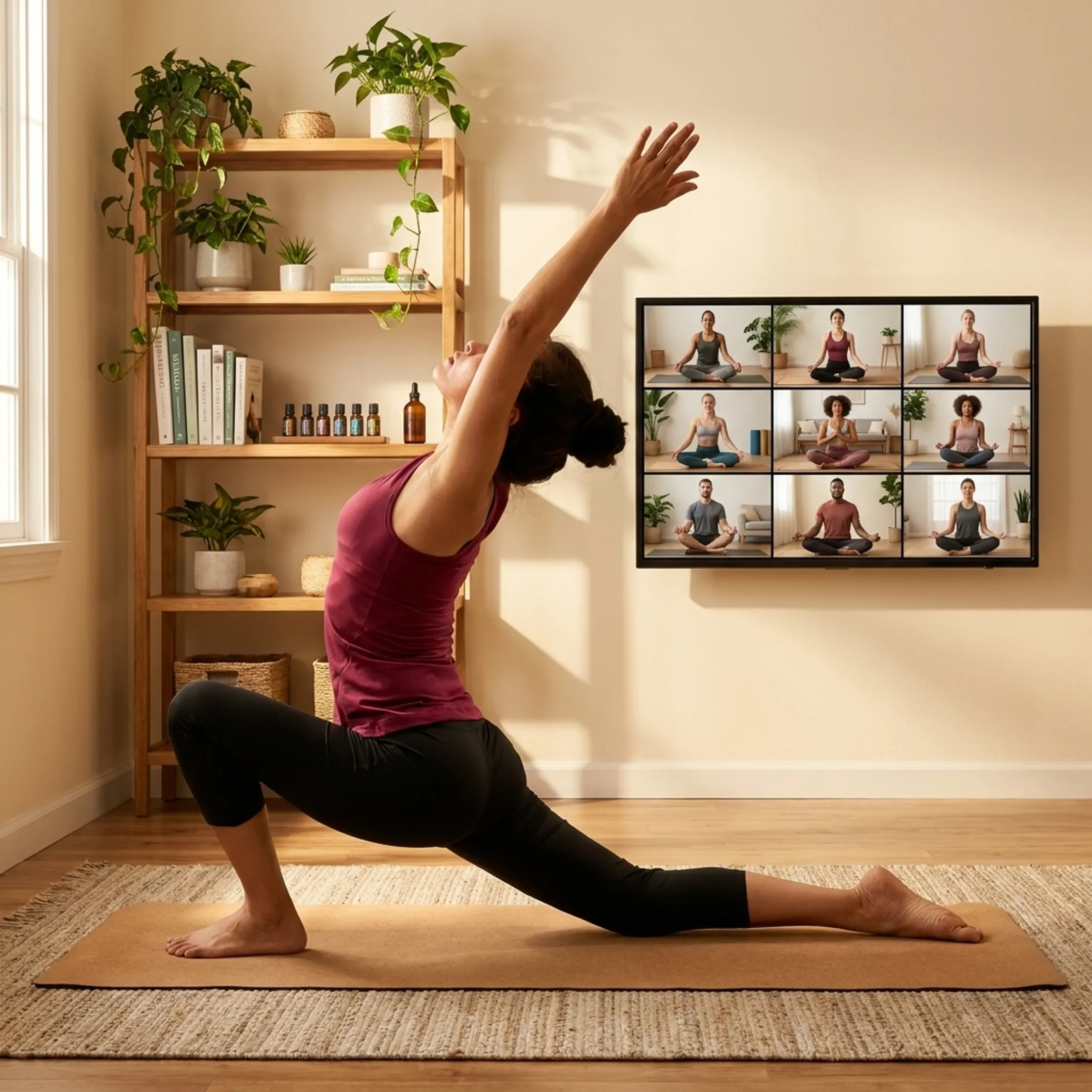 Instructor guiding an online Vinyasa yoga flow