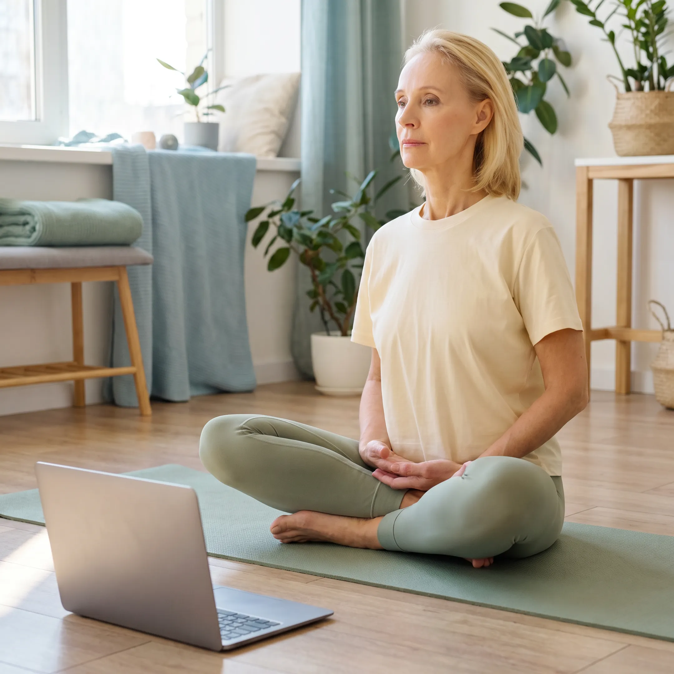 Online yoga instructor leading a gentle class