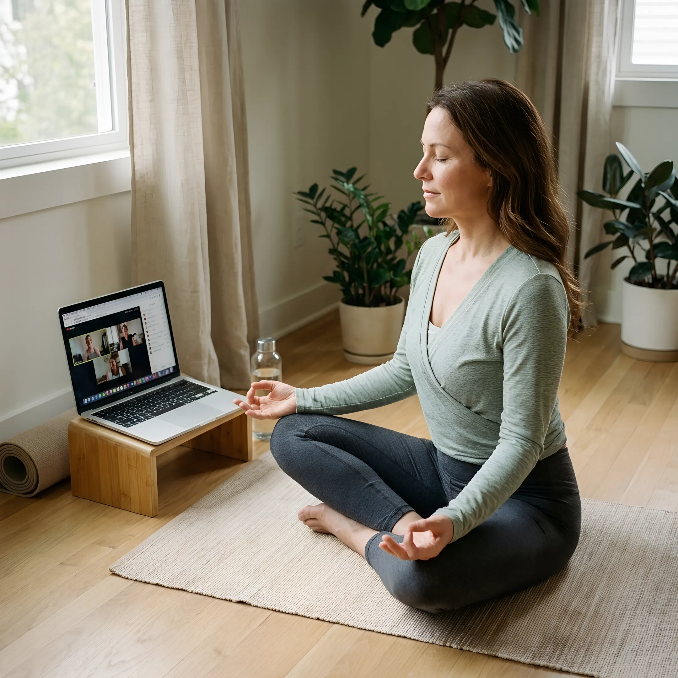 Instructor leading an online yoga practice