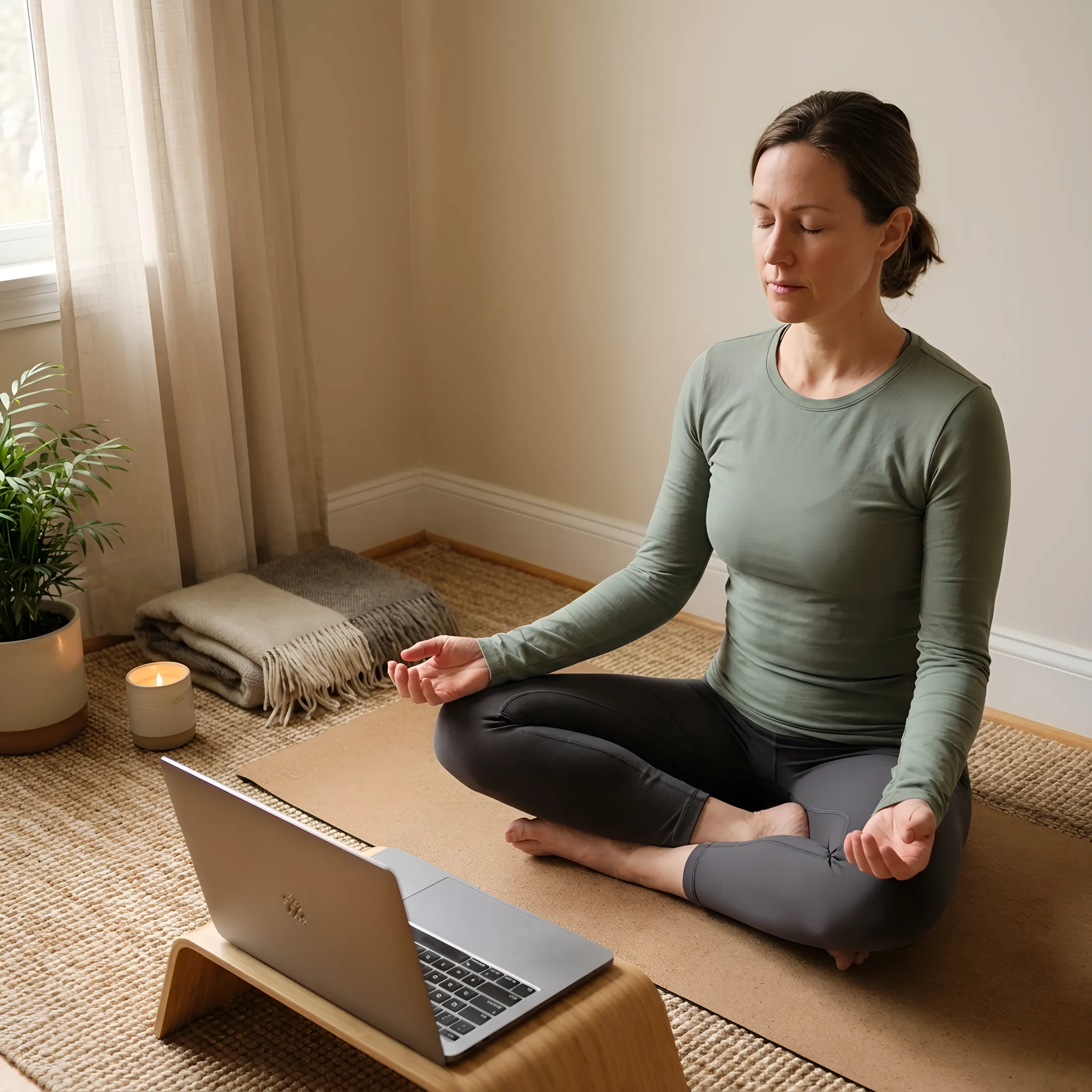 Instructor leading an online breathing meditation session