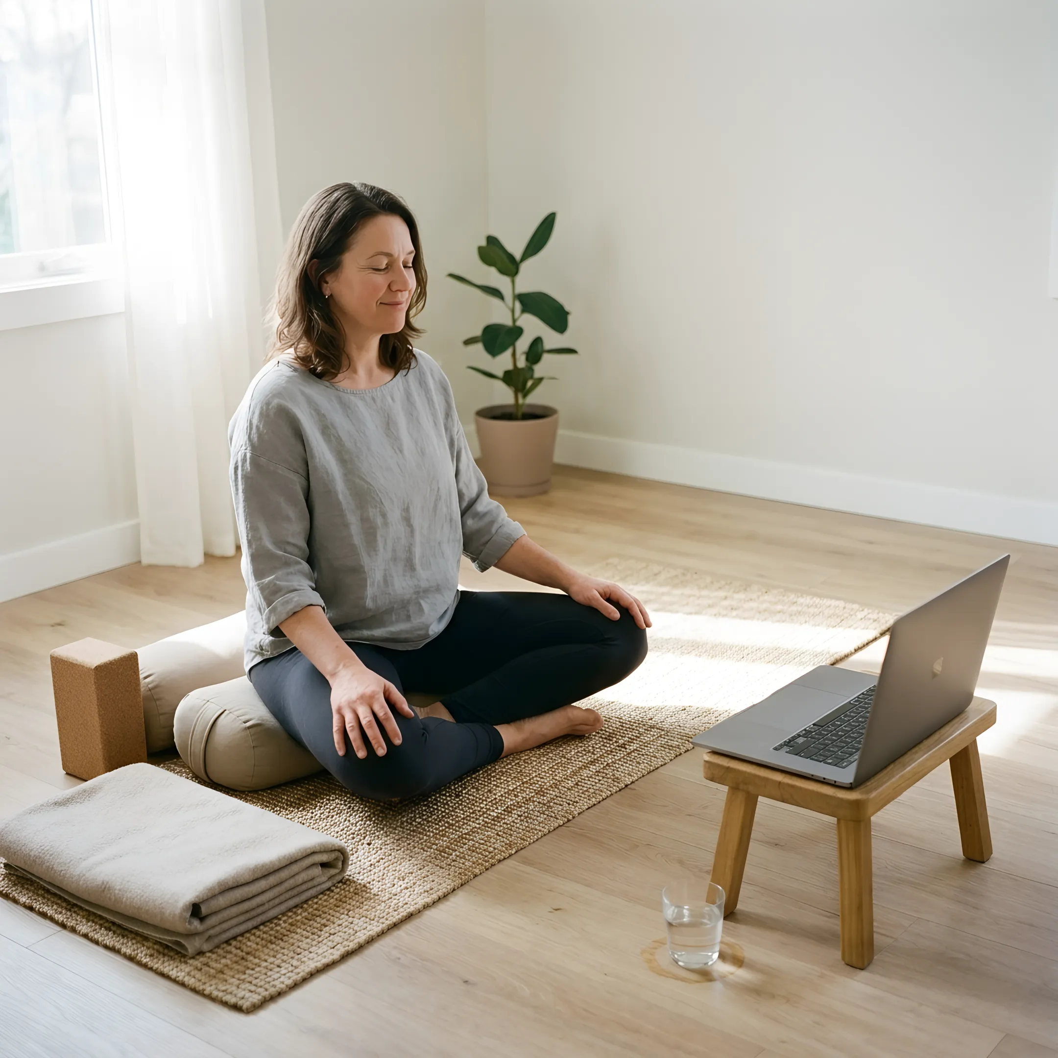 Online yoga instructor leading a gentle class