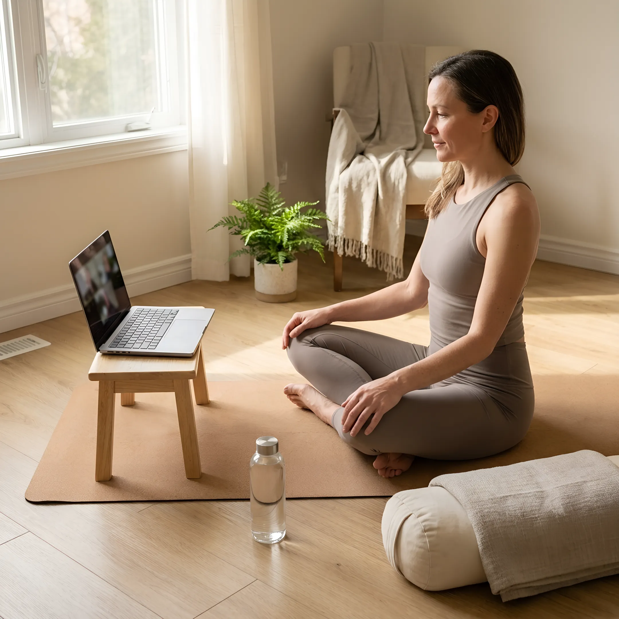 Online yoga instructor leading a gentle class