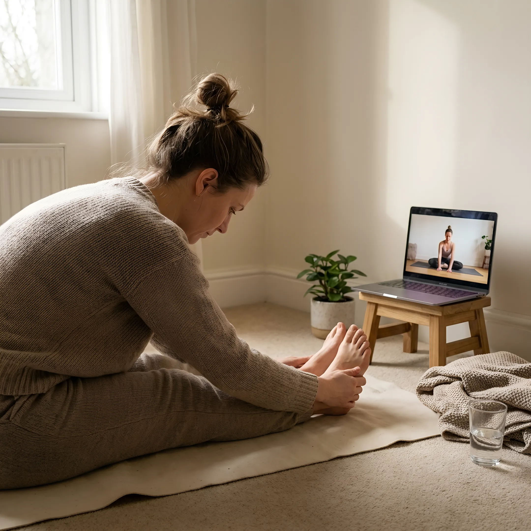 Instructor guiding an online yoga practice
