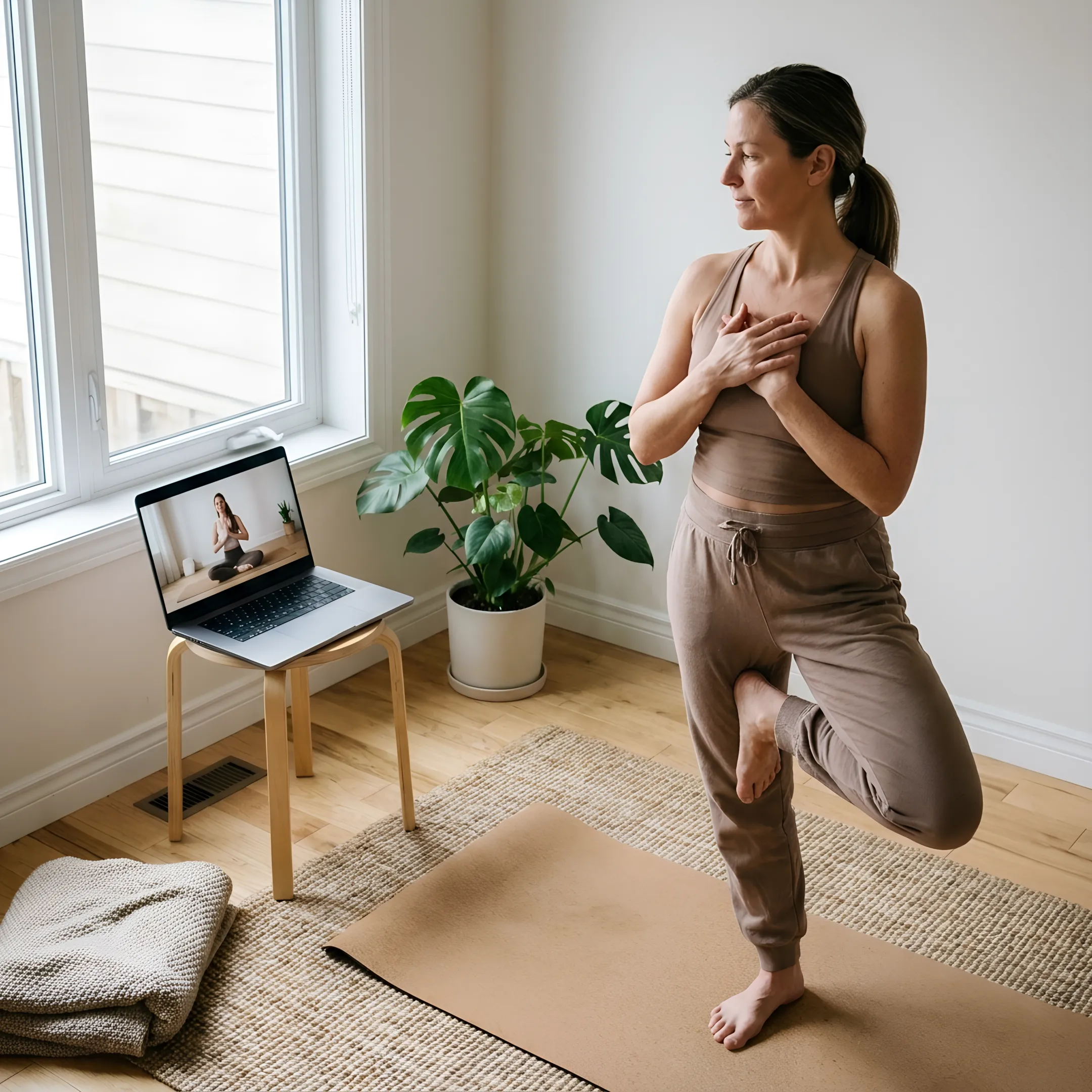 Instructor guiding an online yoga practice