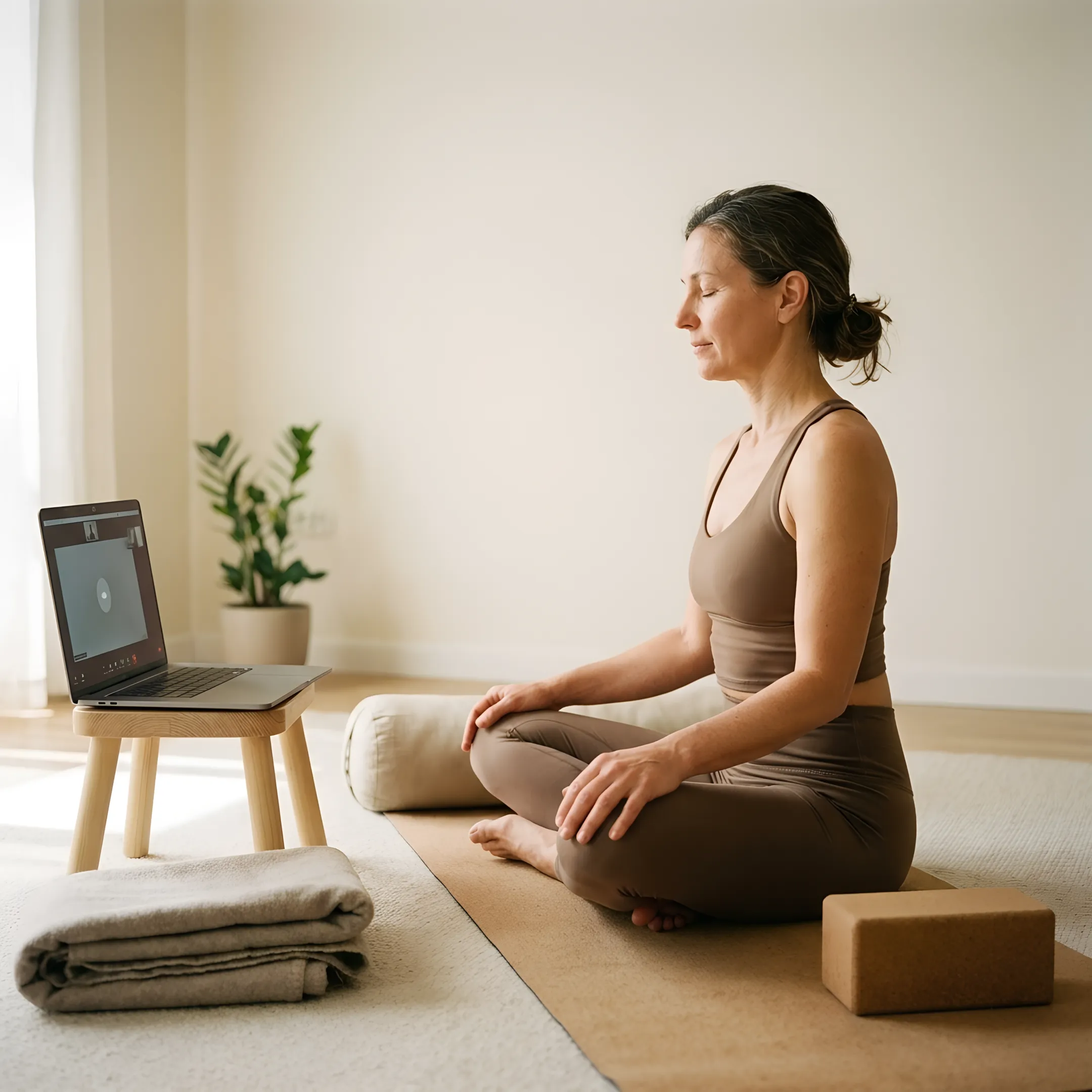 Yoga instructor guiding an online mindful practice