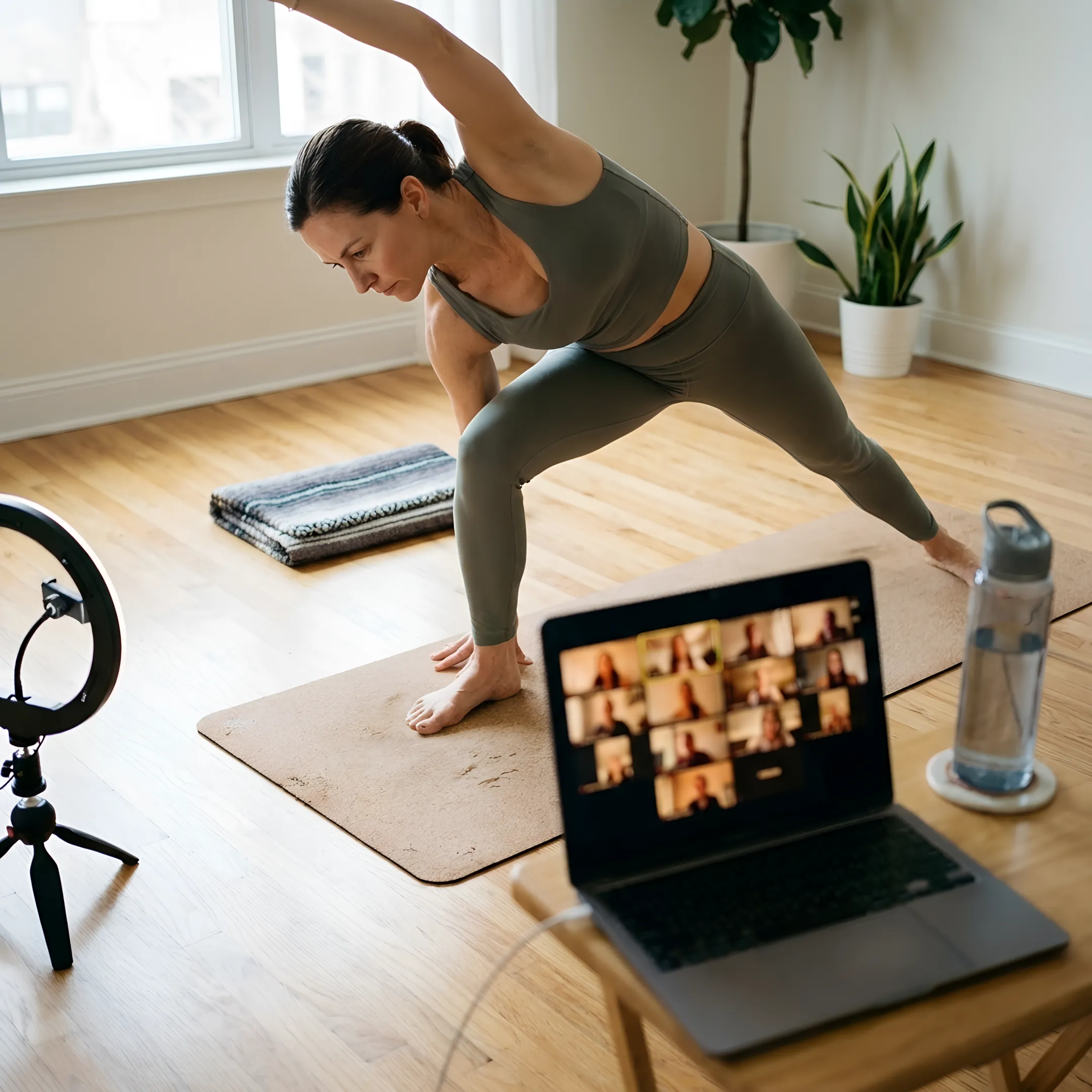 Instructor guiding an online Vinyasa yoga flow