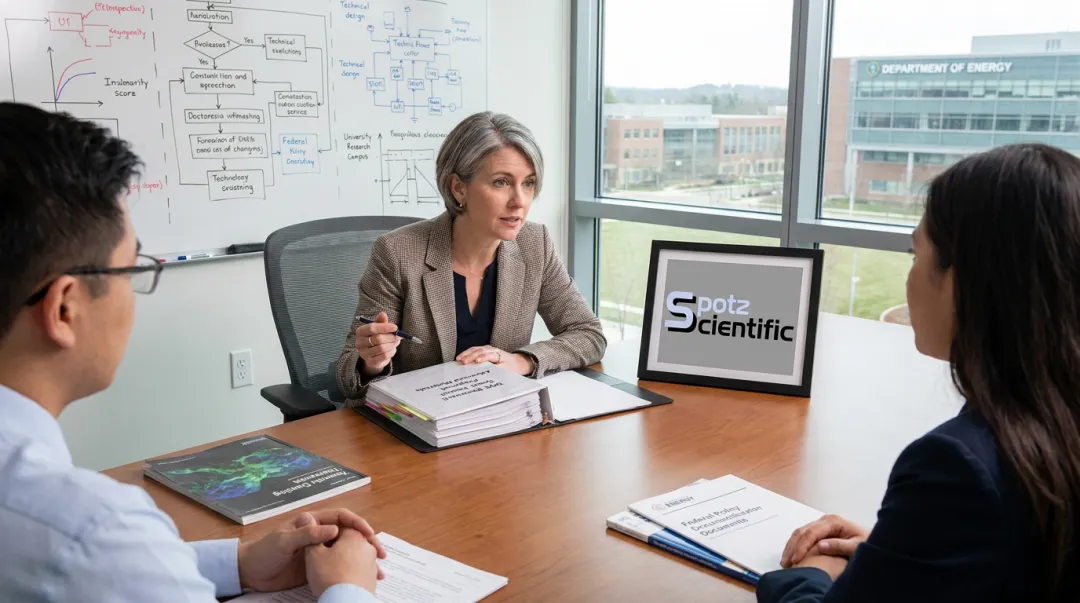 Spotz Scientific founder reviewing federal research grant proposal materials