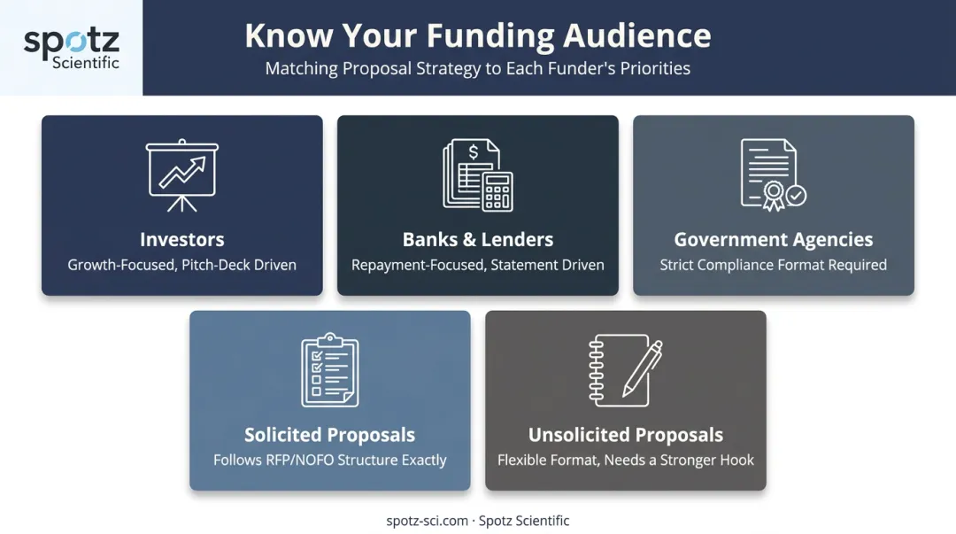 investor bank and government agency proposal format comparison chart
