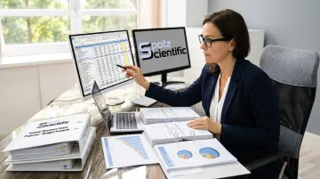Program manager reviewing federal research budget and proposal documents