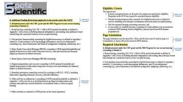 Federal grant solicitation NOFO document with highlighted requirement sections
