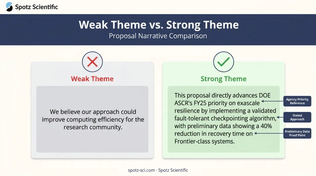 Weak versus strong DOE NSF proposal win theme statement comparison