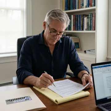 Consultant reviewing a scientific research proposal