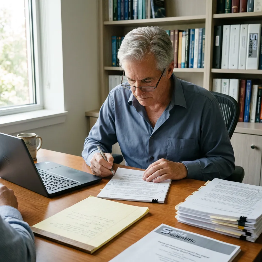 Consultant reviewing federal proposal documents