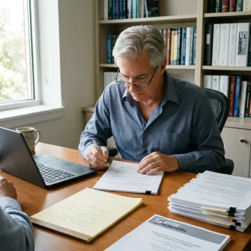 Consultant reviewing federal proposal documents