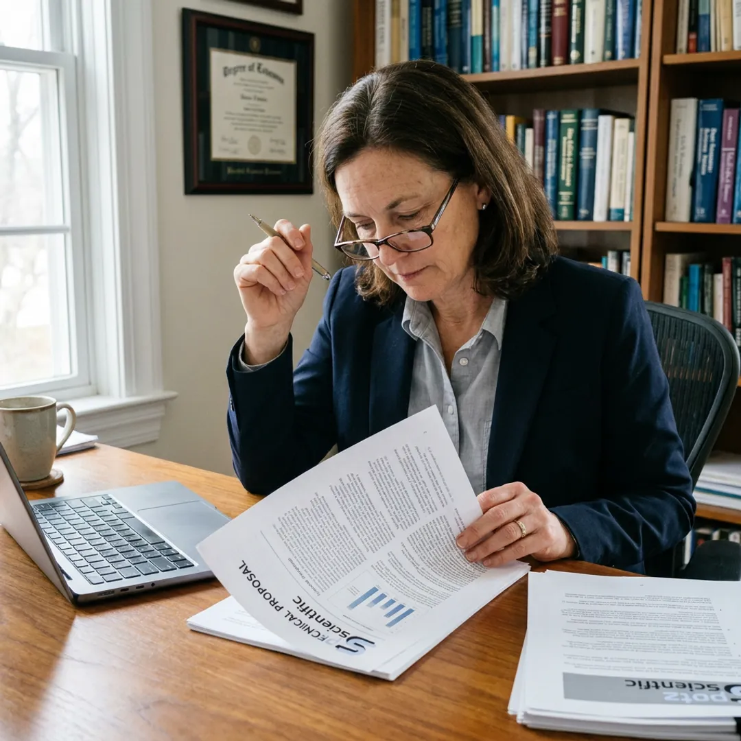 Research consultant reviewing a scientific proposal