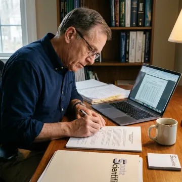 Research proposal consultant reviewing funding documents
