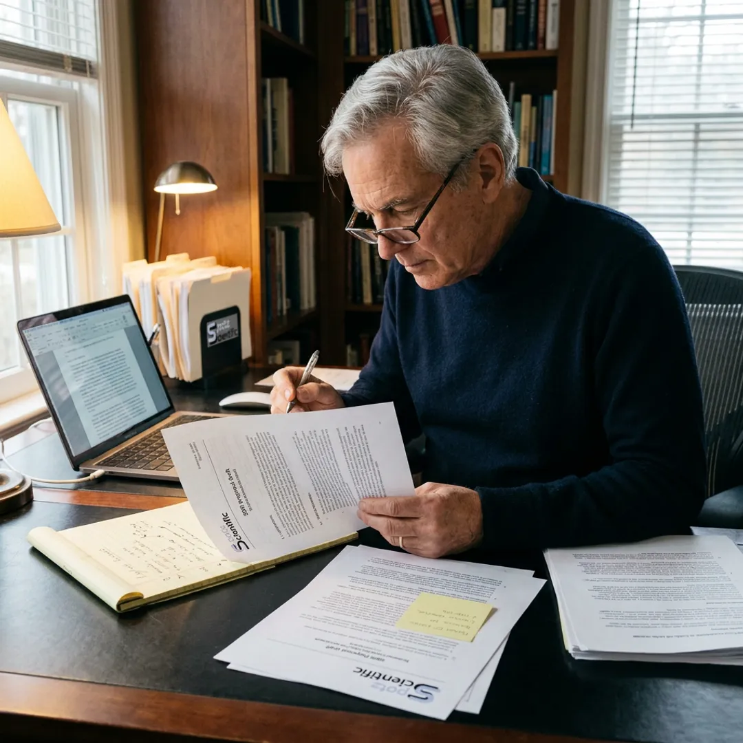 Consultant reviewing SBIR proposal documents