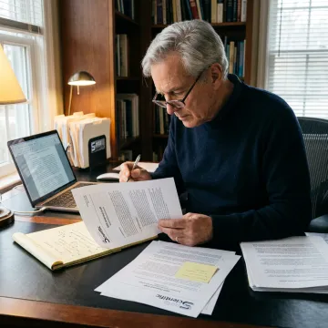 Consultant reviewing SBIR proposal documents