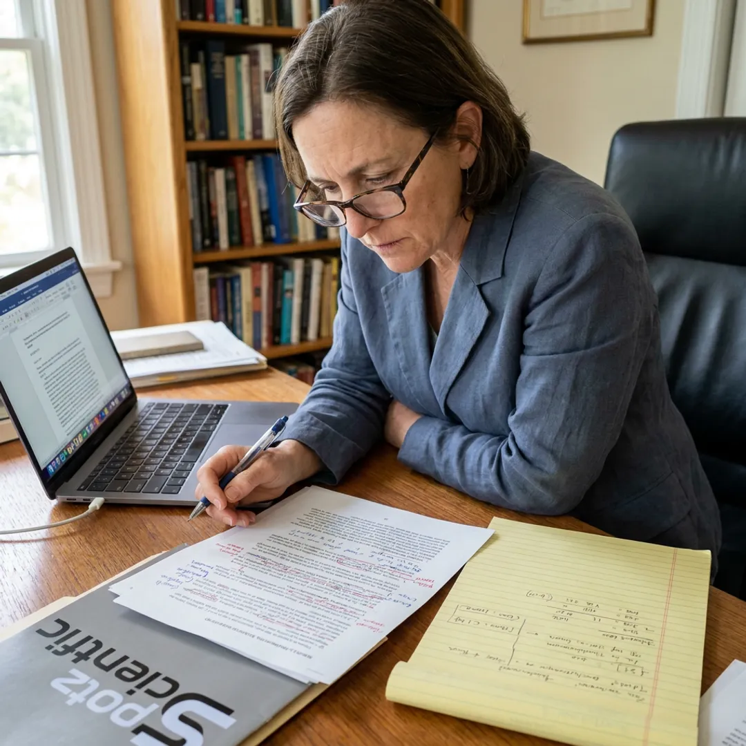 Consultant reviewing a scientific research proposal