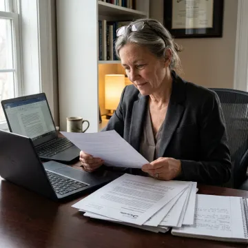 Consultant reviewing research proposal documents