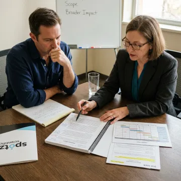Consultant reviewing research proposal strategy