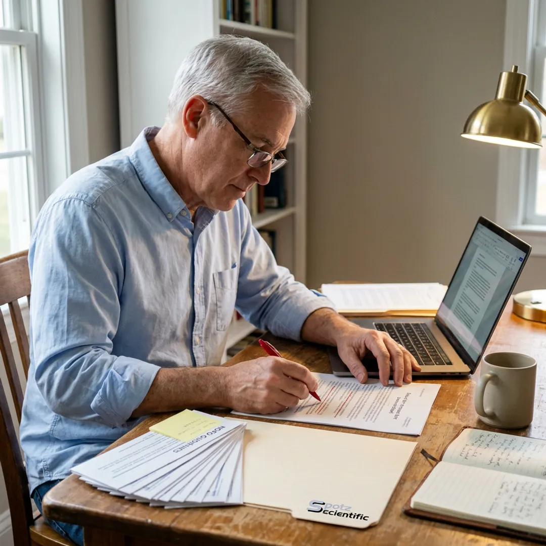 Consultant reviewing federal research proposal documents