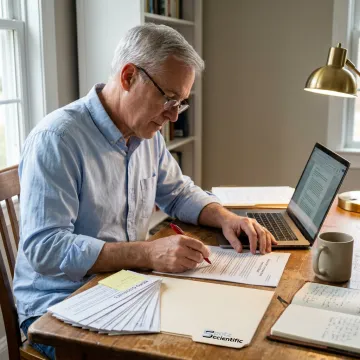 Consultant reviewing federal research proposal documents