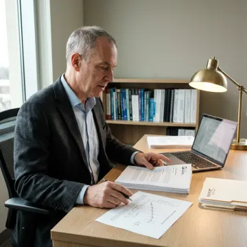 Academic research consultant reviewing proposal documents