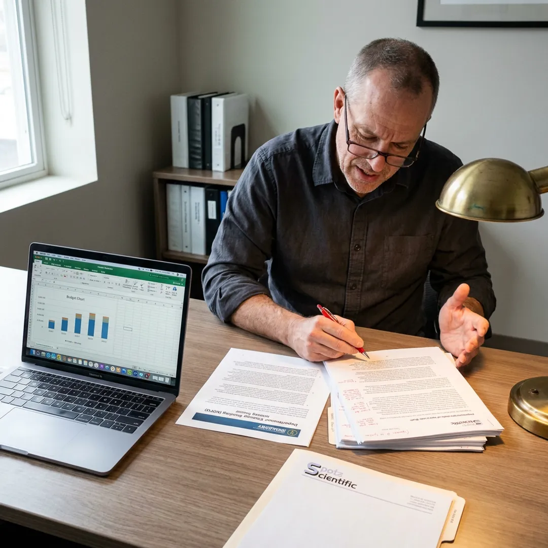 Consultant reviewing DOE proposal strategy documents