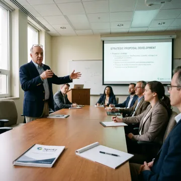 Researcher presenting a federal grant proposal seminar