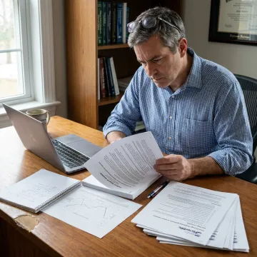 Researcher reviewing a federal grant proposal