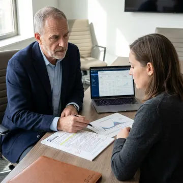 Consultant and researcher discussing a grant proposal