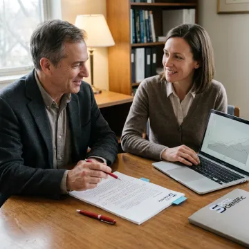 Consultant and researcher discussing proposal strategy