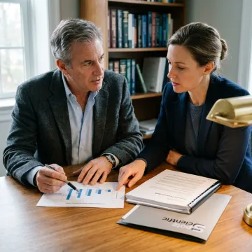 Consultant and researcher discussing proposal strategy