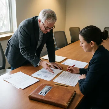 Consultant and researcher discussing proposal strategy