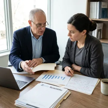 Researcher and advisor discussing a grant proposal
