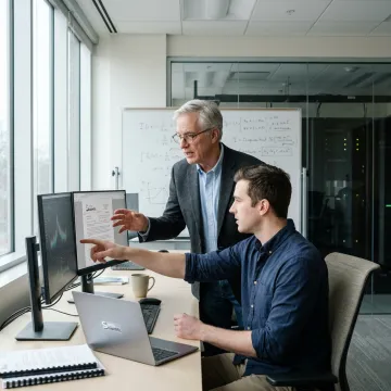 Researchers collaborating on an AI research proposal