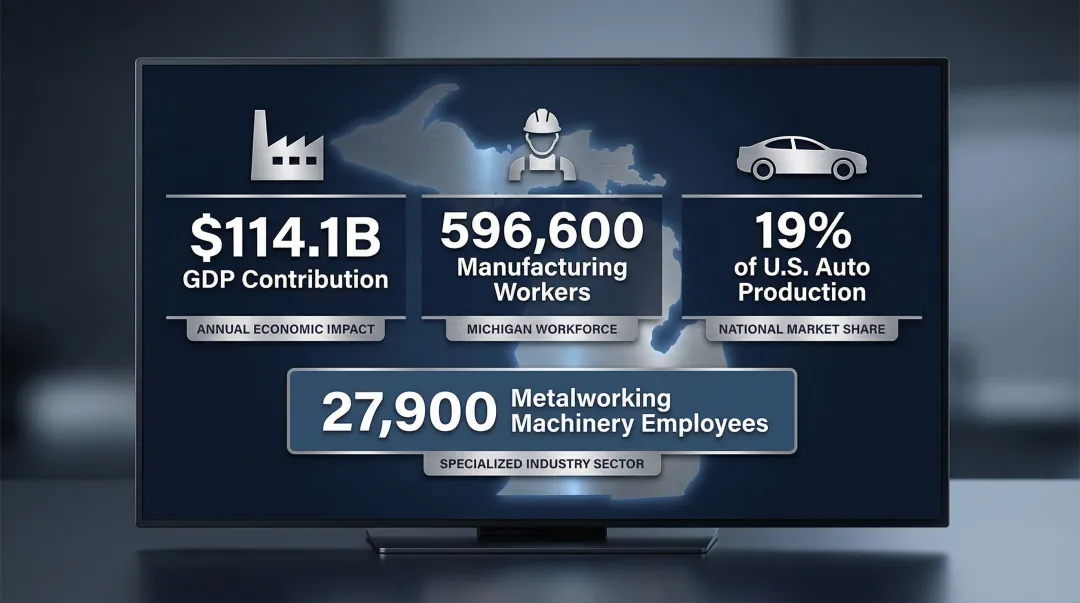 Michigan manufacturing sector GDP employment and auto production statistics infographic
