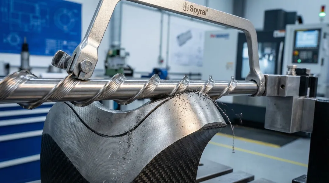 Spyral 360-degree multi-directional wire saw blade cutting aerospace titanium sheet