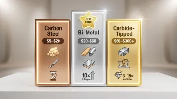Three-tier bandsaw blade material comparison carbon steel bi-metal carbide-tipped