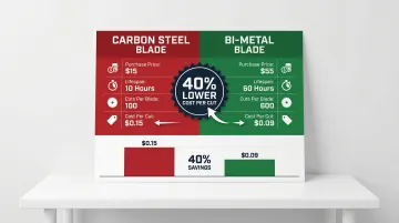 Cost-per-cut comparison carbon steel versus bi-metal bandsaw blade production scenario